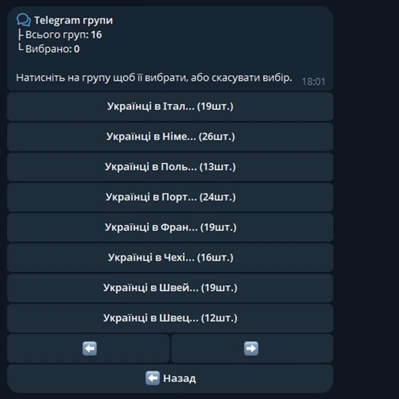 Інтерфейс парсингу Telegram-груп